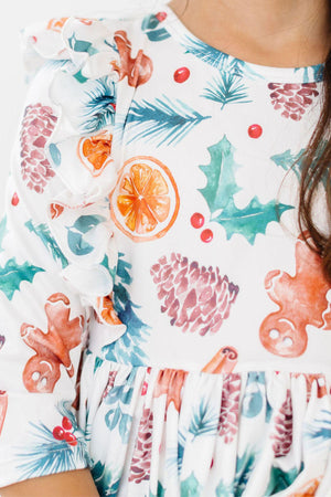 Classic Christmas 3/4 Sleeve Ruffle Twirl Dress-Mila & Rose ®