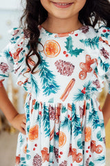 Classic Christmas 3/4 Sleeve Ruffle Twirl Dress-Mila & Rose ®