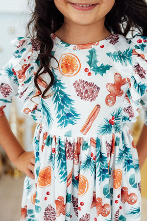 Classic Christmas 3/4 Sleeve Ruffle Twirl Dress-Mila & Rose ®