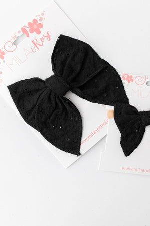Classic Hair Bow - Black Eyelet-Mila & Rose ®