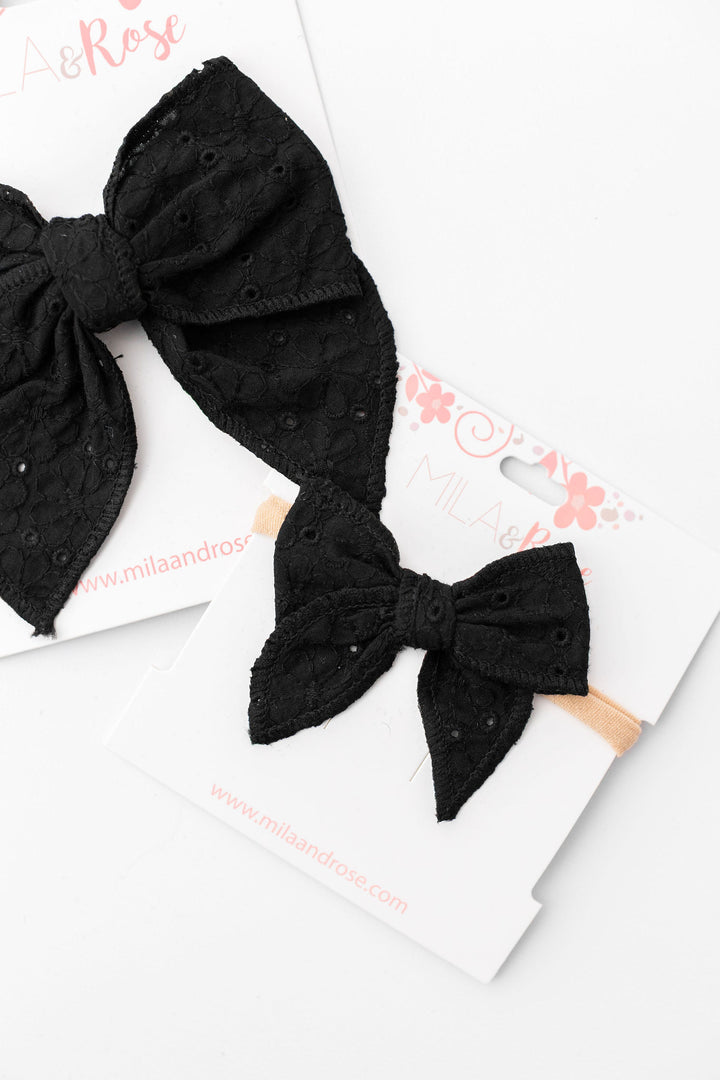 Classic Hair Bow - Black Eyelet-Mila & Rose ®