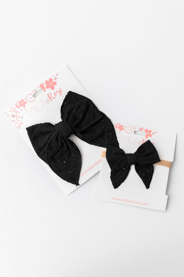 Classic Hair Bow - Black Eyelet-Mila & Rose ®