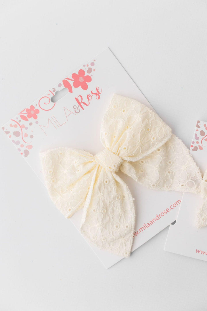 Classic Hair Bow - Cream Eyelet-Mila & Rose ®