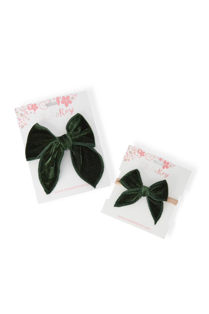 Classic Hair Bow - Juniper Green Velvet-Mila & Rose ®