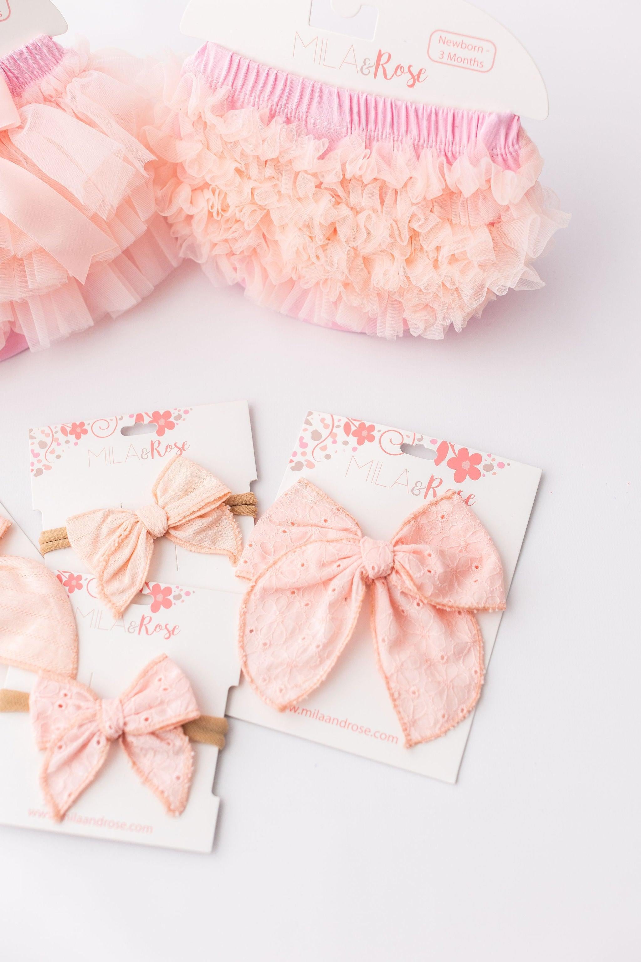 Classic Hair Bow - Petal Pink Eyelet-Mila & Rose ®