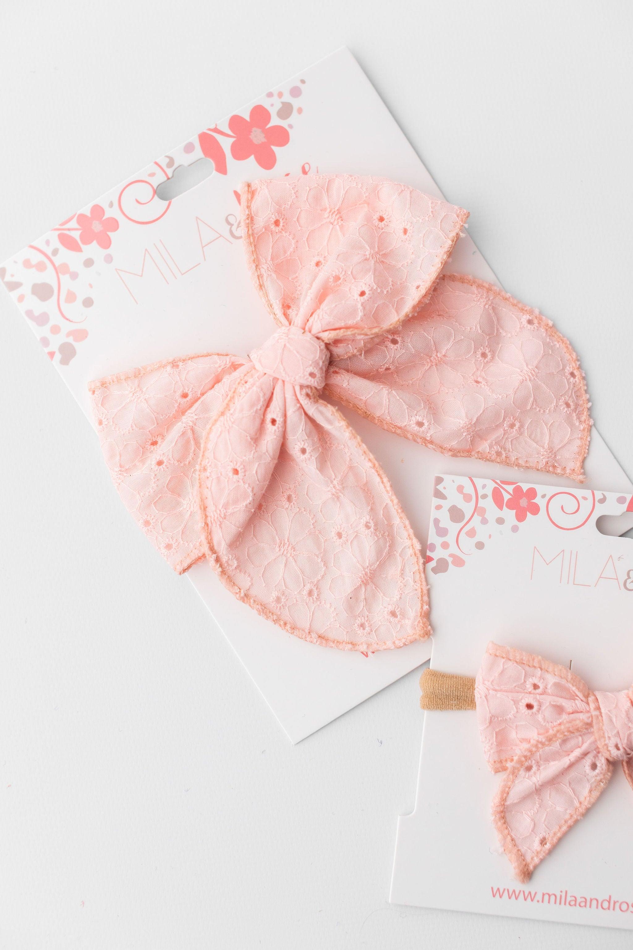 Classic Hair Bow - Petal Pink Eyelet-Mila & Rose ®