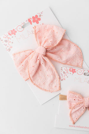 Classic Hair Bow - Petal Pink Eyelet-Mila & Rose ®