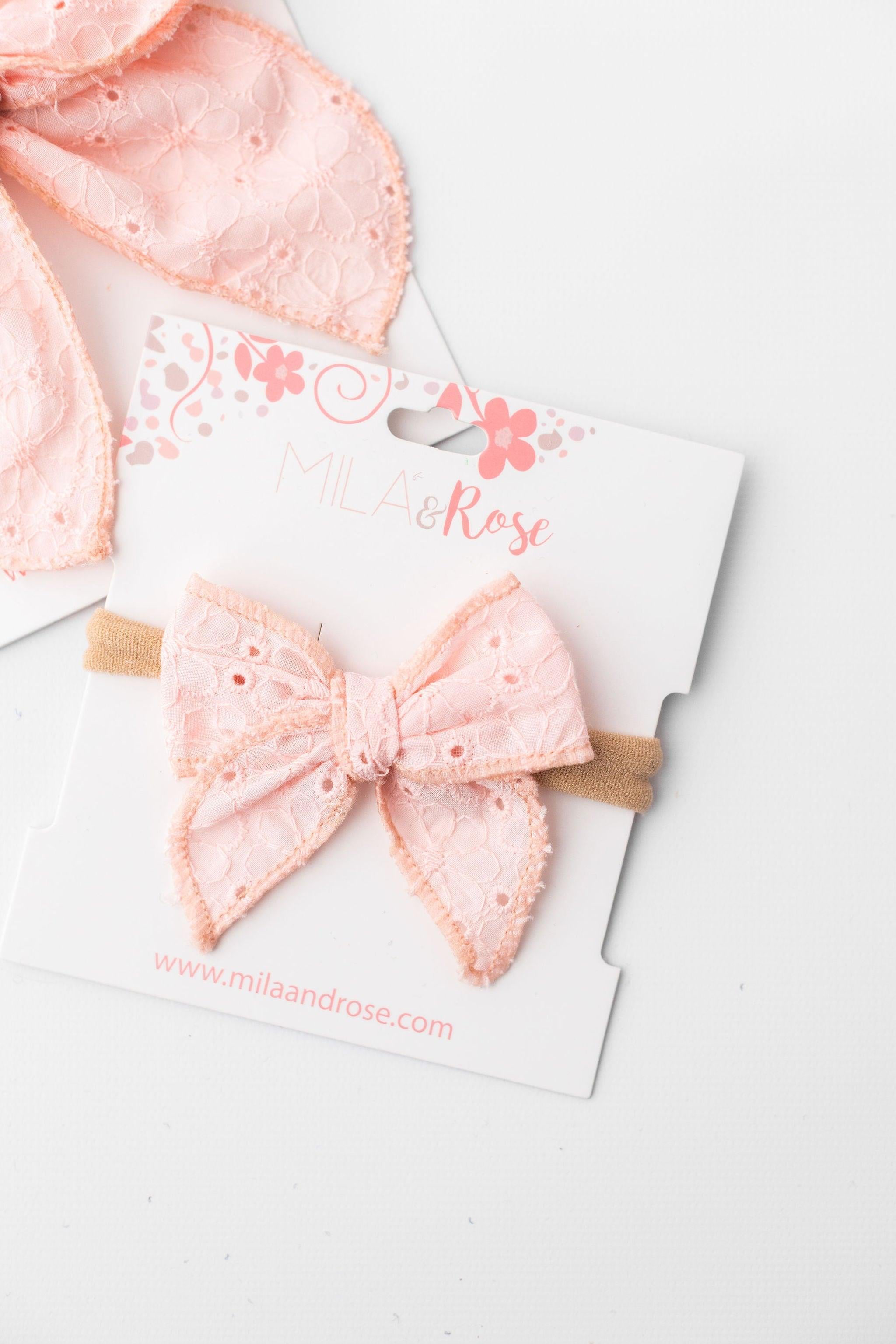 Classic Hair Bow - Petal Pink Eyelet-Mila & Rose ®