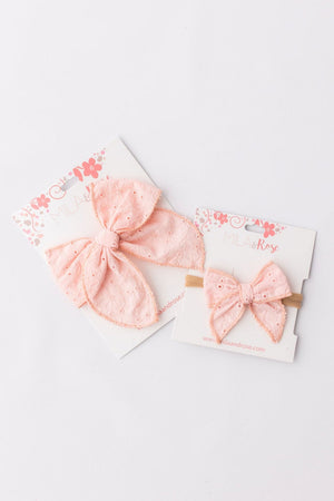 Classic Hair Bow - Petal Pink Eyelet-Mila & Rose ®