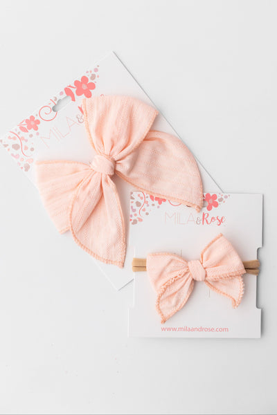 m*m様 Apolina Print Hair Bow Calico Pink Classic Hair Bow - Petal Pink | Mila & Rose