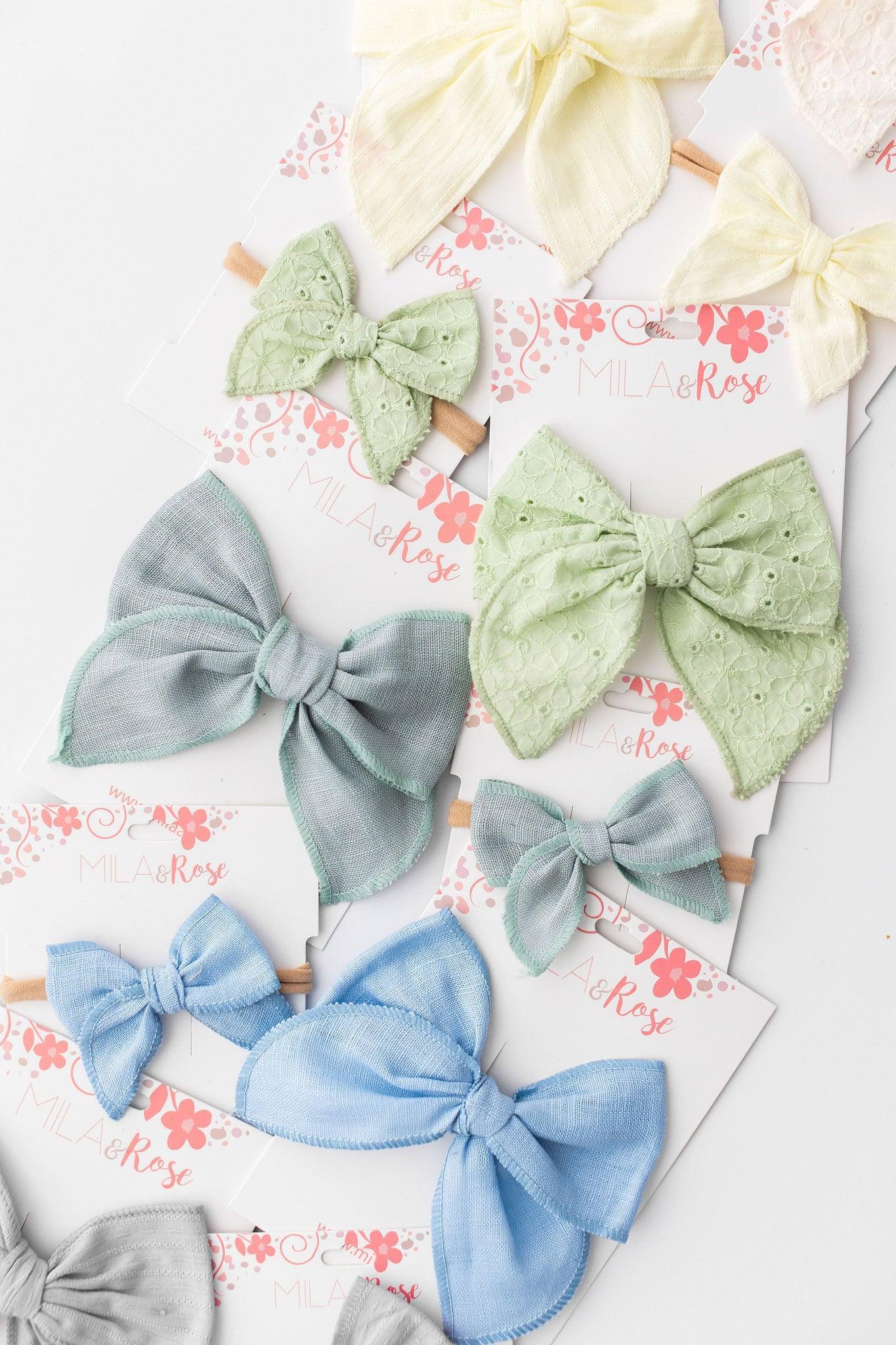 Classic Hair Bow - Pistachio Green Eyelet-Mila & Rose ®
