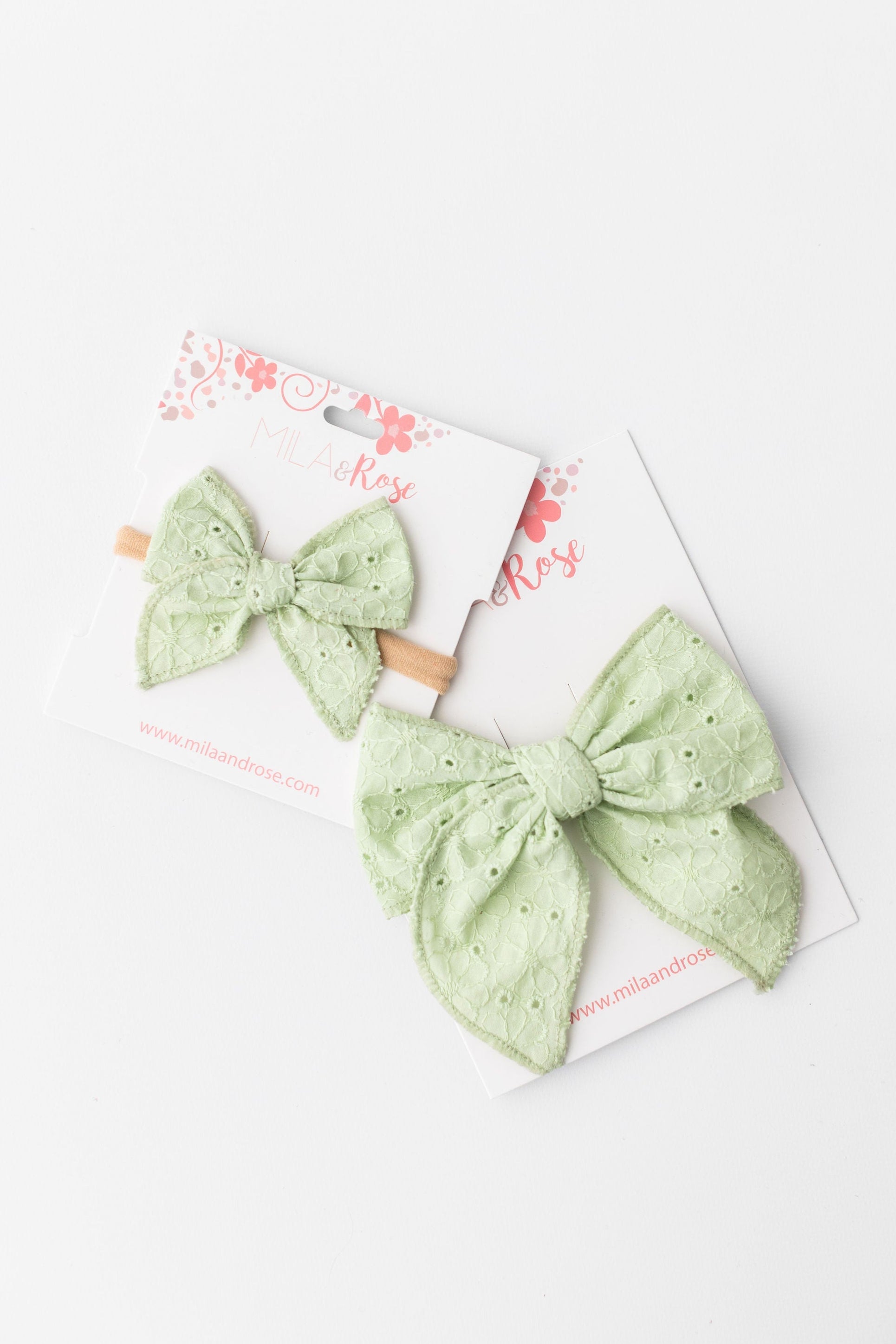 Classic Hair Bow - Pistachio Green Eyelet-Mila & Rose ®