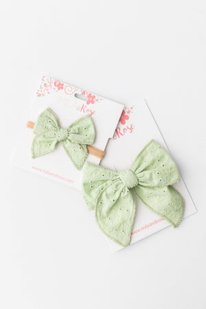Classic Hair Bow - Pistachio Green Eyelet-Mila & Rose ®