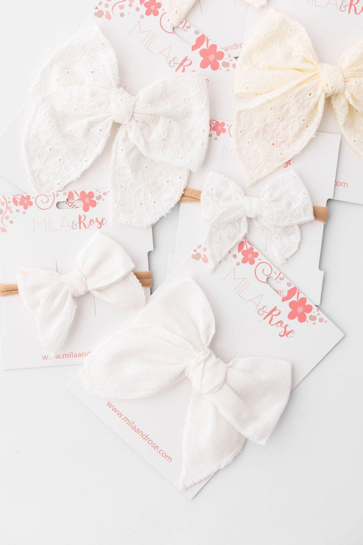 Classic Hair Bow - White Eyelet-Mila & Rose ®