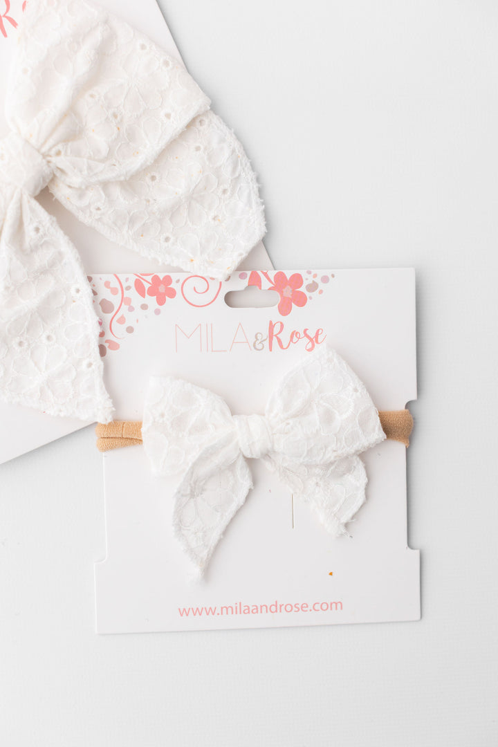Classic Hair Bow - White Eyelet-Mila & Rose ®