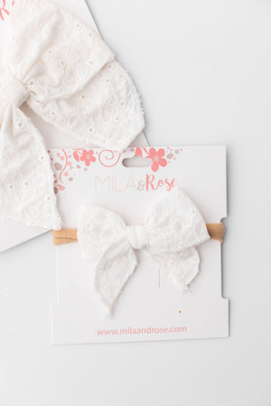 Classic Hair Bow - White Eyelet-Mila & Rose ®