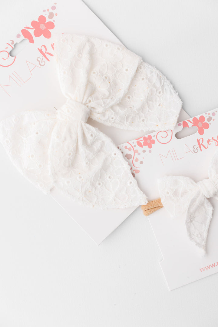 Classic Hair Bow - White Eyelet-Mila & Rose ®