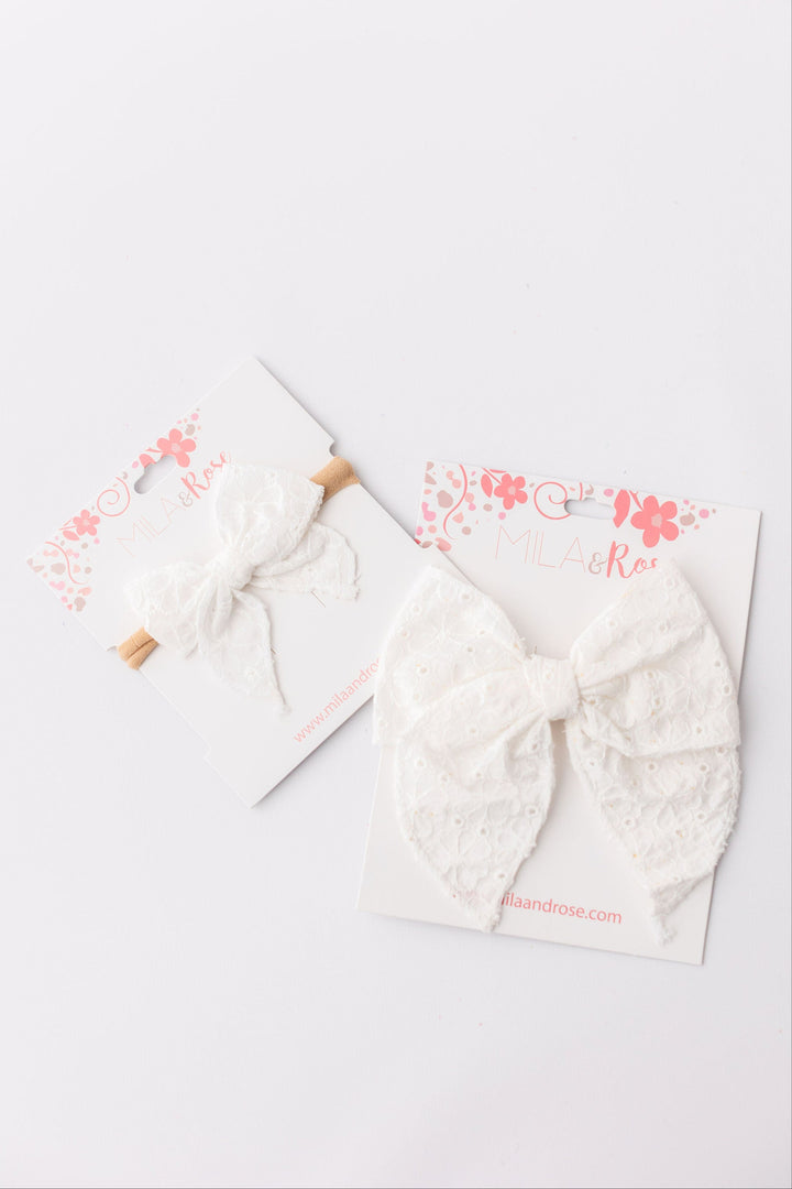 Classic Hair Bow - White Eyelet-Mila & Rose ®