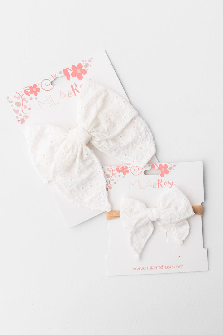 Classic Hair Bow - White Eyelet-Mila & Rose ®