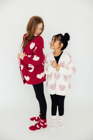 Coconut/Light Pink Heart Cozy Cardigan-Mila & Rose ®