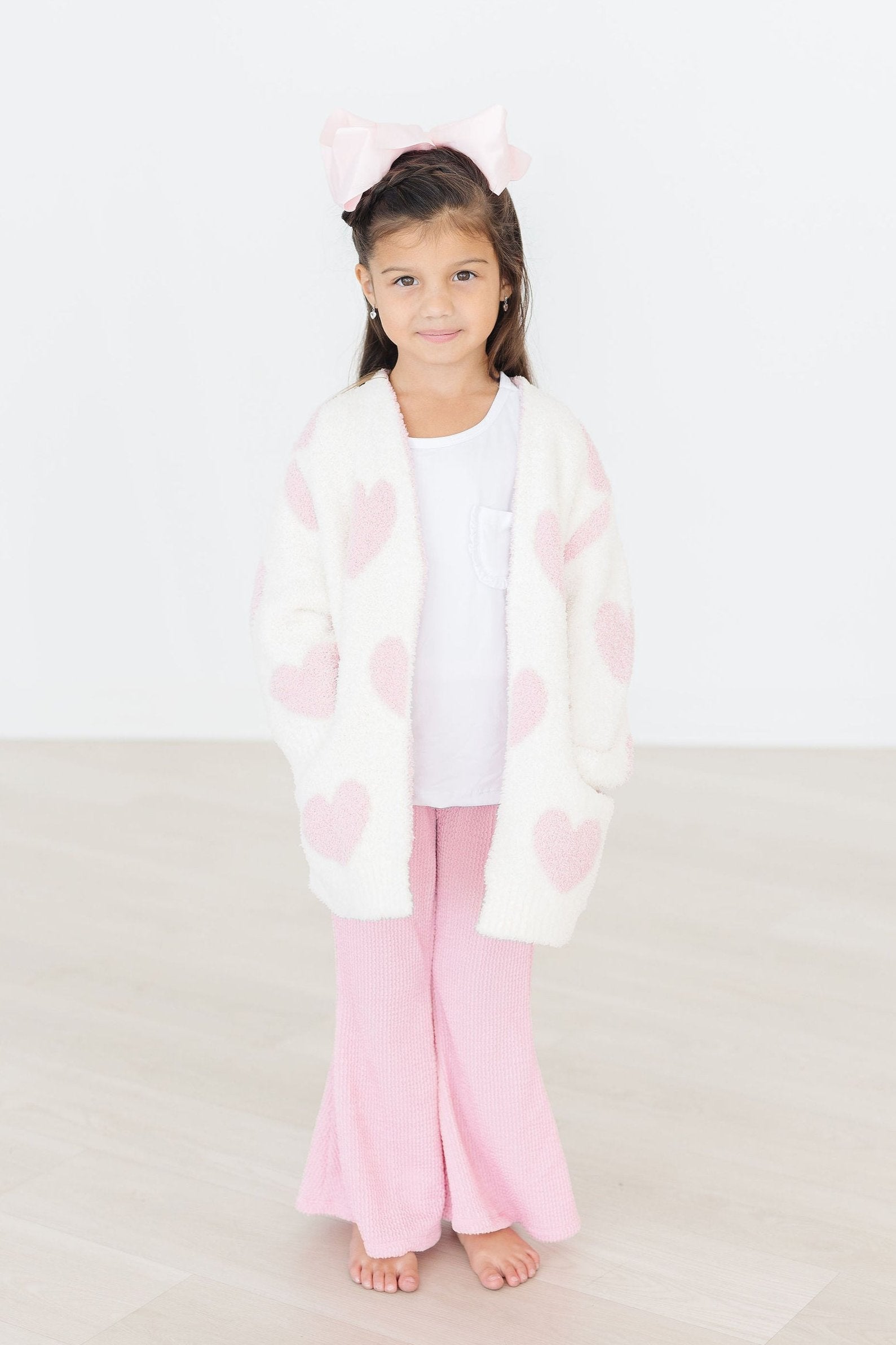 Coconut/Light Pink Heart Cozy Cardigan-Mila & Rose ®