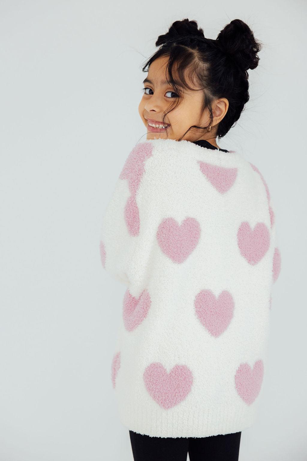 Coconut/Light Pink Heart Cozy Cardigan-Mila & Rose ®