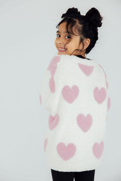 Coconut/Light Pink Heart Cozy Cardigan | Mila & Rose