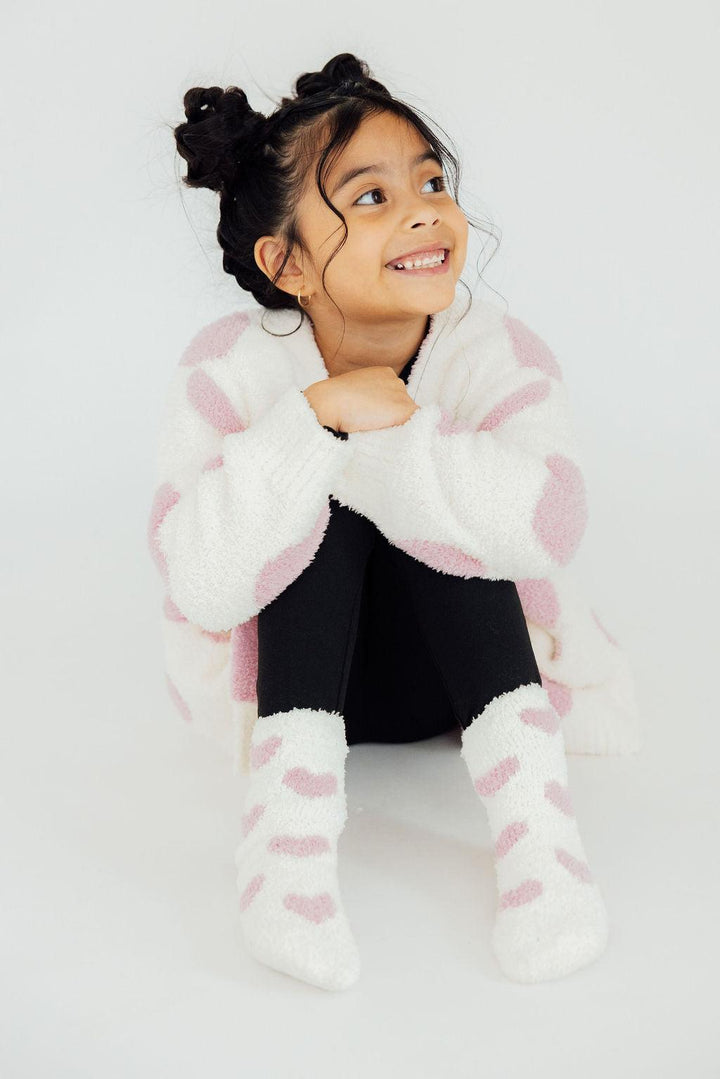 Coconut/Light Pink Heart Cozy Socks-Mila & Rose ®