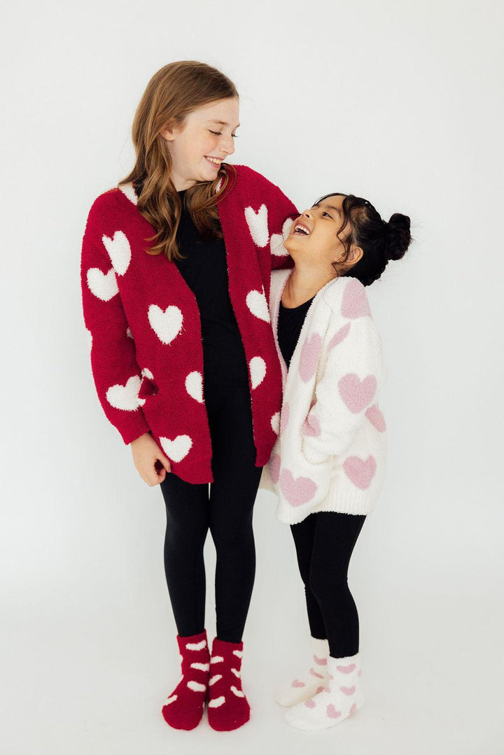 Coconut/Light Pink Heart Cozy Socks-Mila & Rose ®