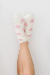 Coconut/Light Pink Heart Cozy Socks-Mila & Rose ®