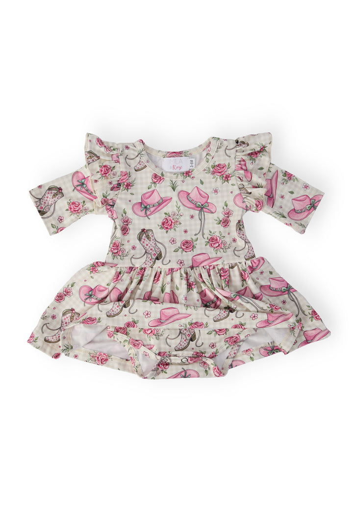 Cowgirl Cutie 3/4 Sleeve Flutter Twirl Bodysuit-Mila & Rose ®