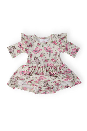 Cowgirl Cutie 3/4 Sleeve Flutter Twirl Bodysuit-Mila & Rose ®