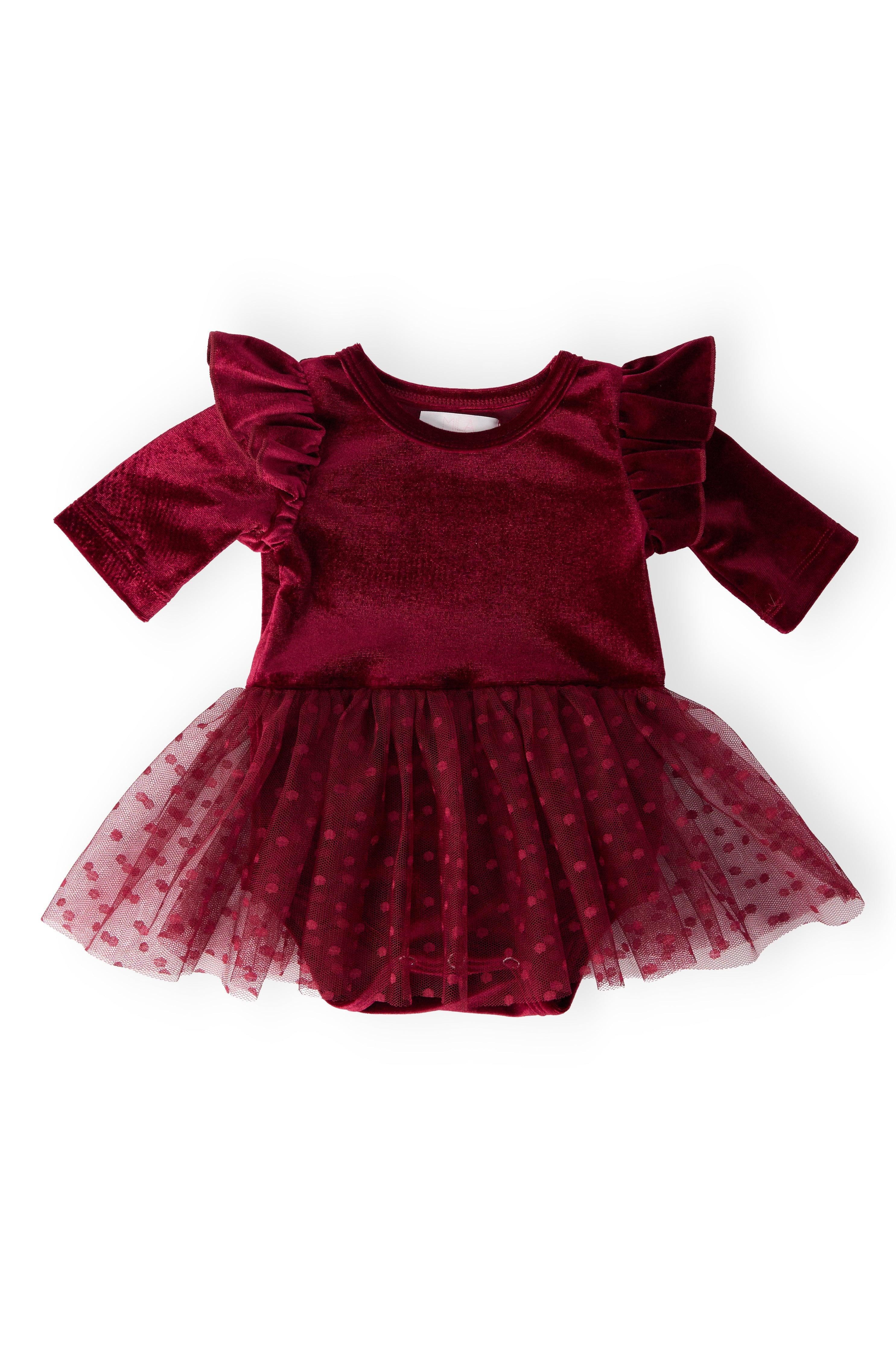 Cranberry Velvet Tutu Bodysuit-Mila & Rose ®
