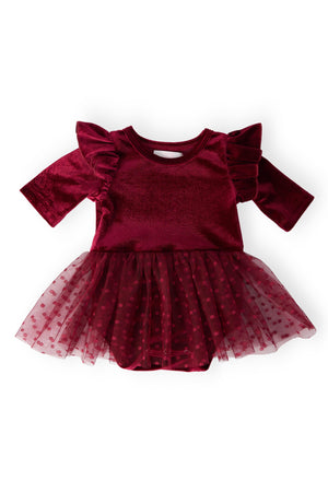 Cranberry Velvet Tutu Bodysuit-Mila & Rose ®