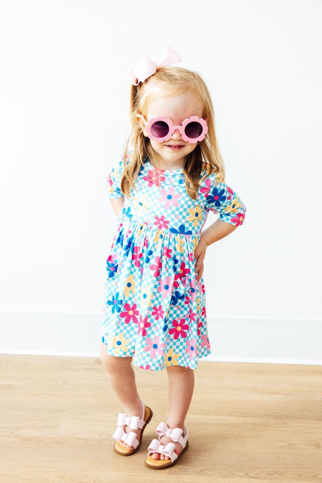 Crazy Daisy 3/4 Sleeve Pocket Twirl Dress | Mila & Rose