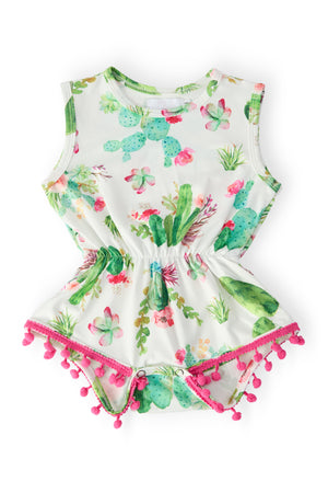 Cute Cactus Pom Pom Romper from Mila & Rose at Sophia's Style 0-6M
