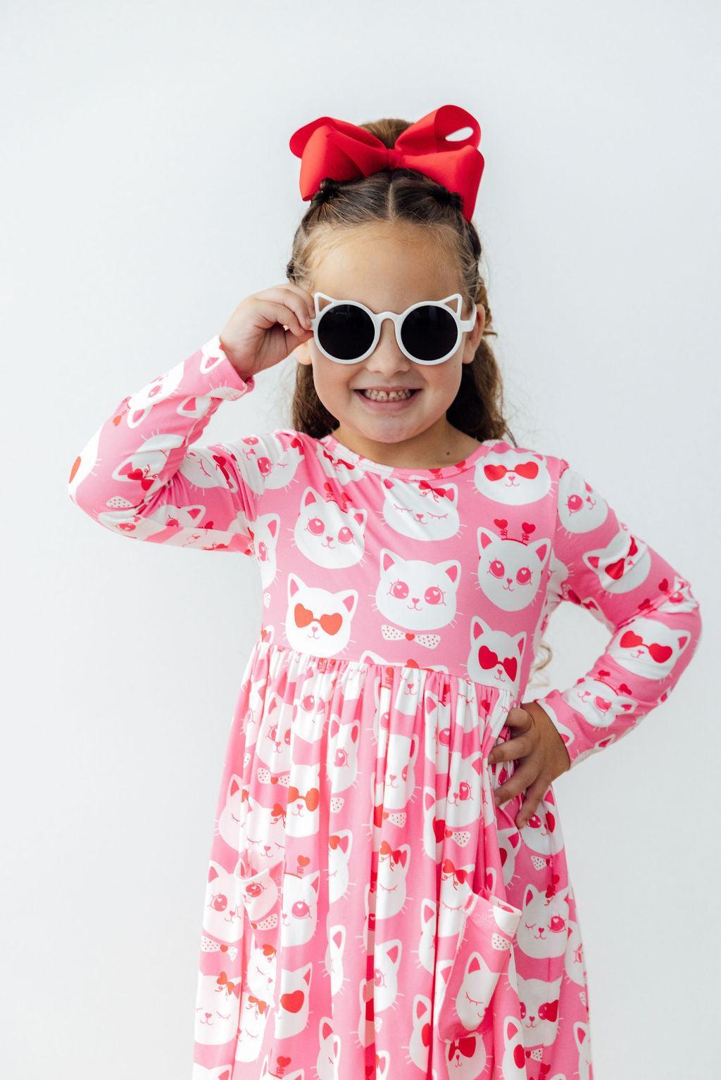 Cutie Cat L/S Pocket Twirl Dress-Mila & Rose ®