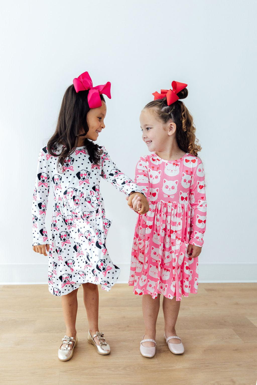 Cutie Cat L/S Pocket Twirl Dress-Mila & Rose ®