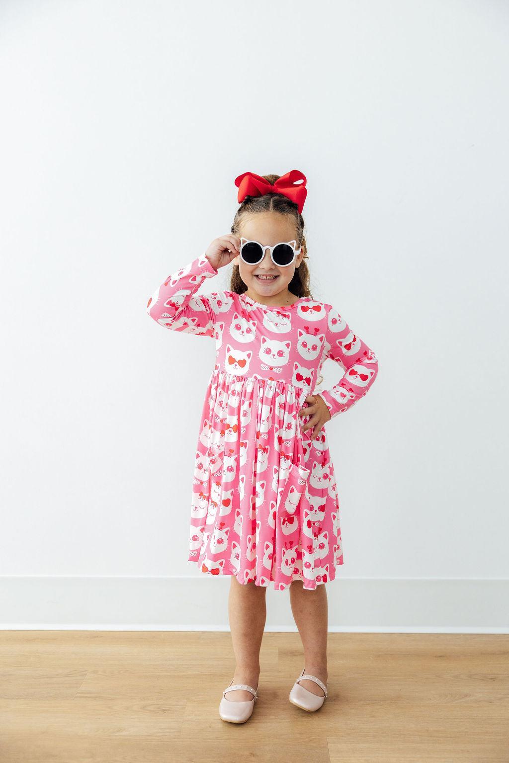 Cutie Cat L/S Pocket Twirl Dress-Mila & Rose ®