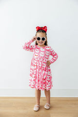 Cutie Cat L/S Pocket Twirl Dress-Mila & Rose ®