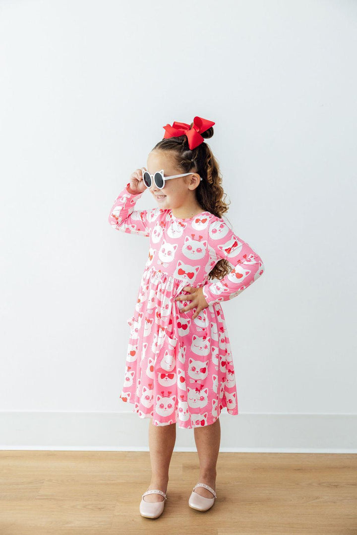 Cutie Cat L/S Pocket Twirl Dress-Mila & Rose ®