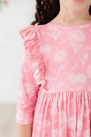 Dahlia Doodles 3/4 Sleeve Ruffle Twirl Dress-Mila & Rose ®