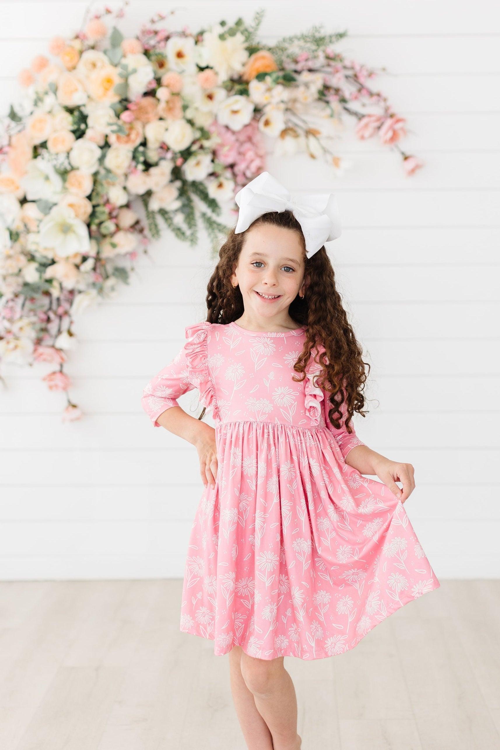 Dahlia Doodles 3/4 Sleeve Ruffle Twirl Dress-Mila & Rose ®