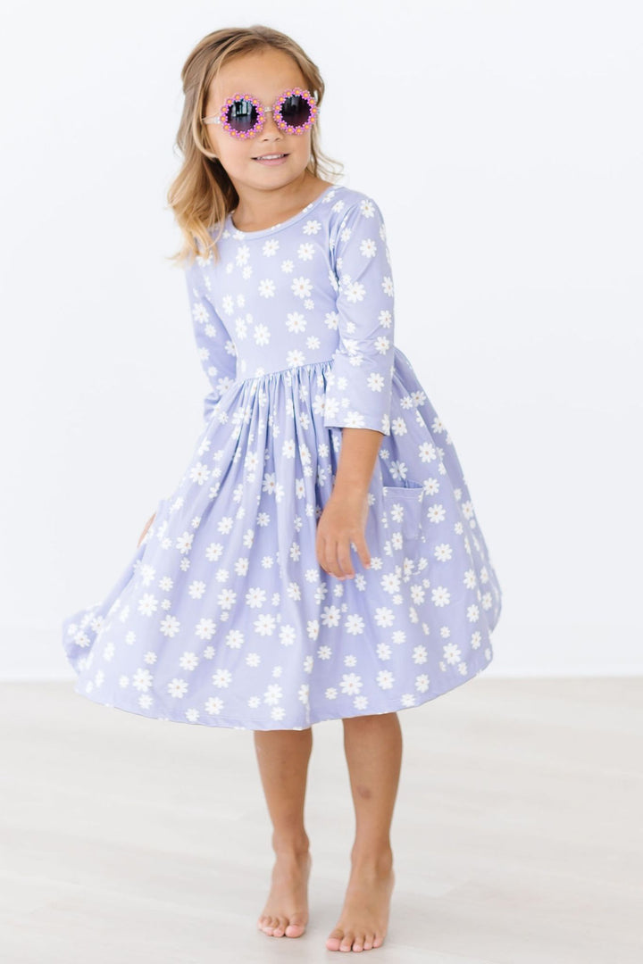 Dainty Daisies 3/4 Sleeve Pocket Twirl Dress-Mila & Rose ®