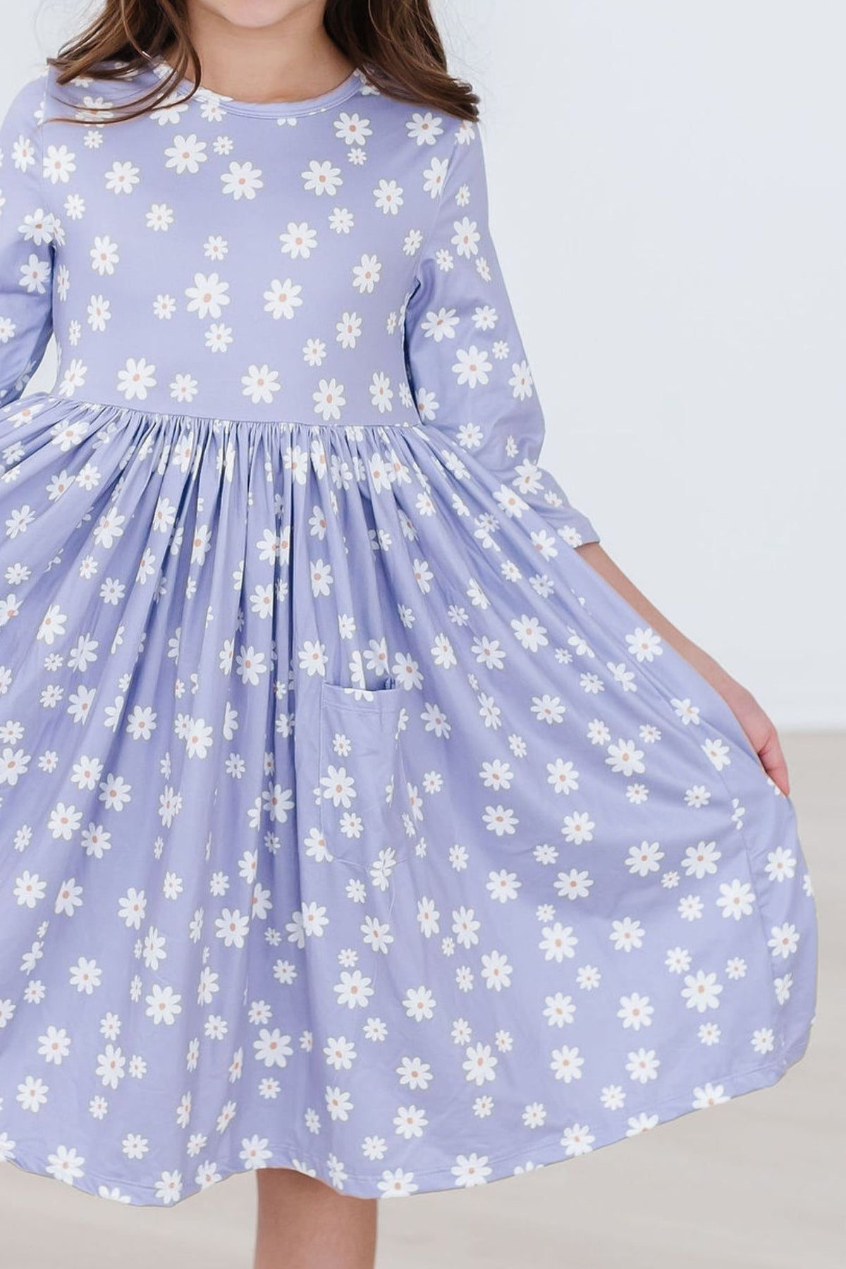 Dainty Daisies 3/4 Sleeve Pocket Twirl Dress-Mila & Rose ®