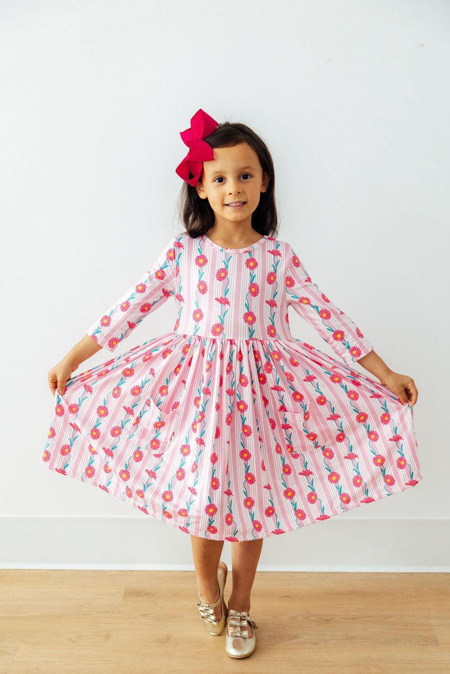 Daisy Chain 3/4 Sleeve Pocket Twirl Dress-Mila & Rose ®
