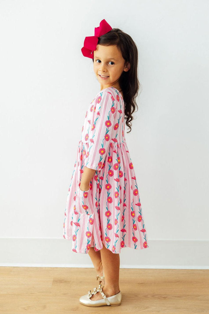 Daisy Chain 3/4 Sleeve Pocket Twirl Dress-Mila & Rose ®