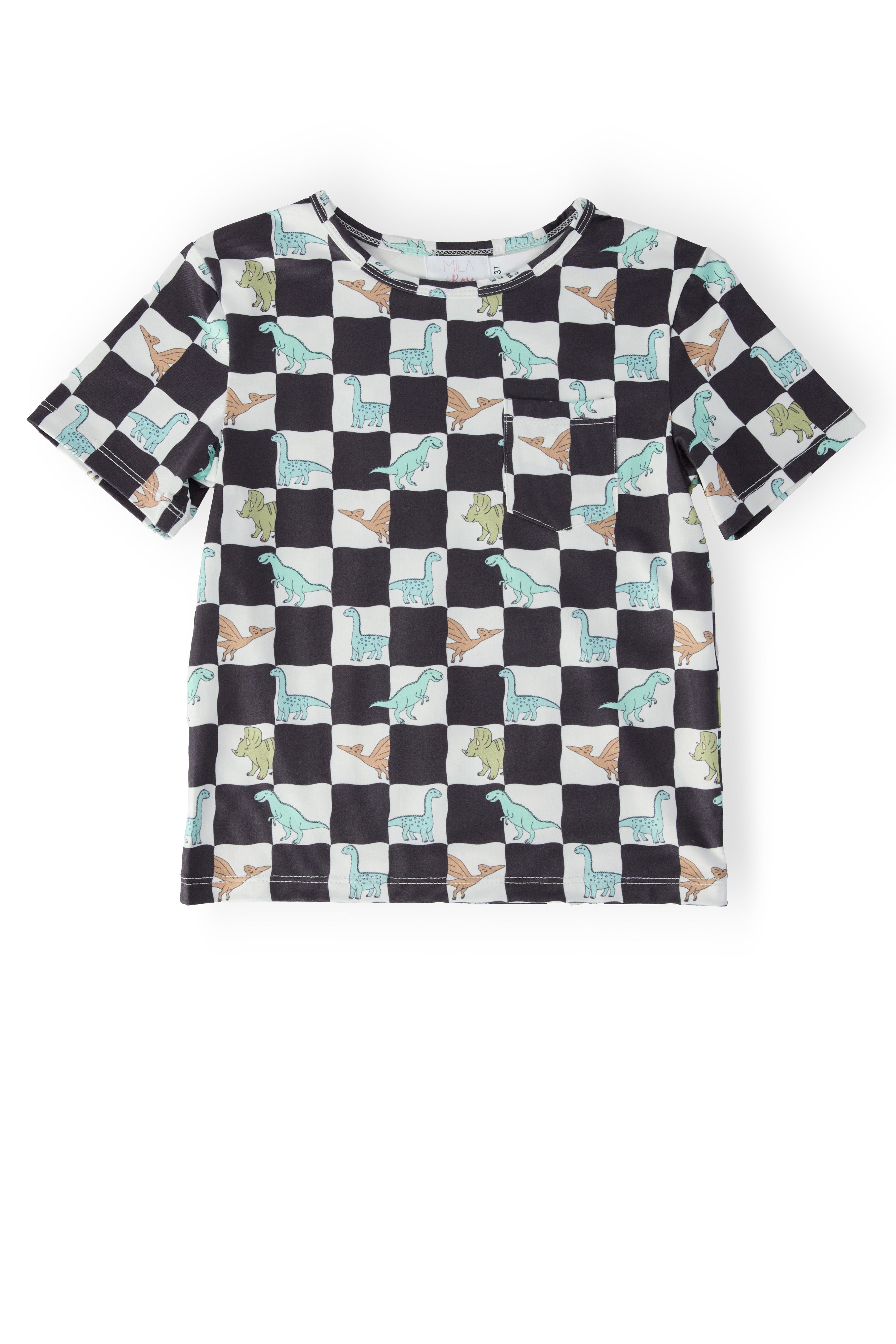 Boys Dino Checkers S/S Pocket Tee-Mila & Rose ®