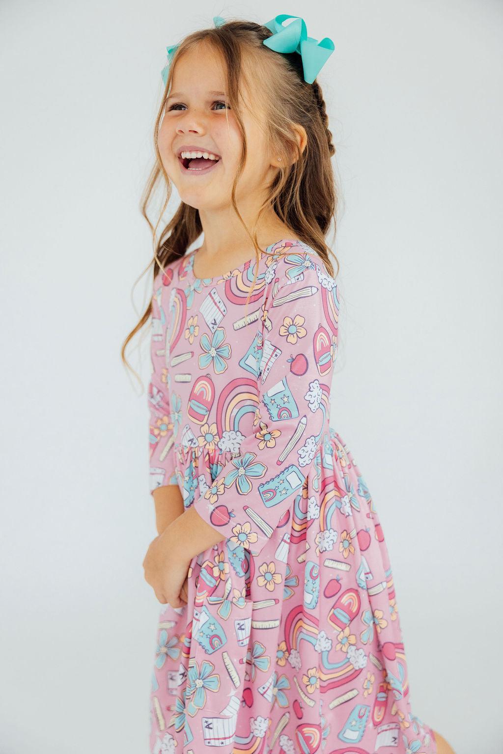 (V) Dream Big Little One 3/4 Pocket Twirl Dress-Mila & Rose ®