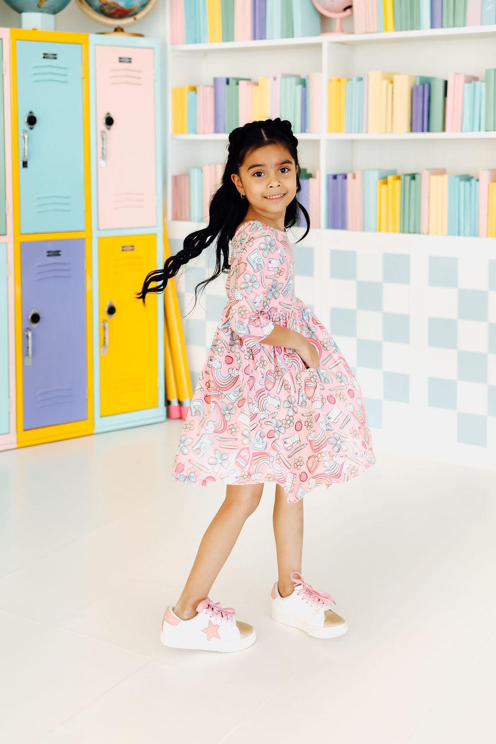 (V) Dream Big Little One 3/4 Pocket Twirl Dress-Mila & Rose ®